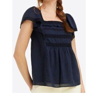 NWT Draper James Maren Square Neck Top in Nassau Navy with Embroidered Stripe